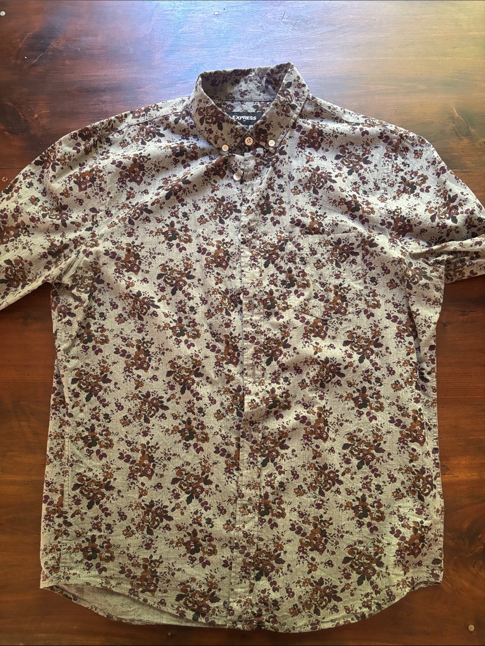 Express Men’s Brown Floral Button-Down Shirt